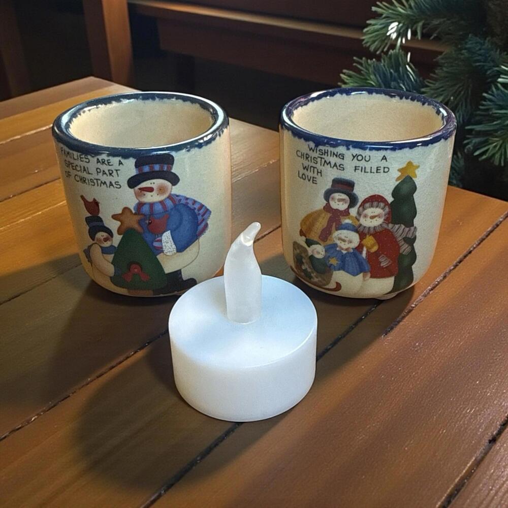 CMI/Henton Christmas/Snowmen Votive Candle 2" Holders - Set of 2